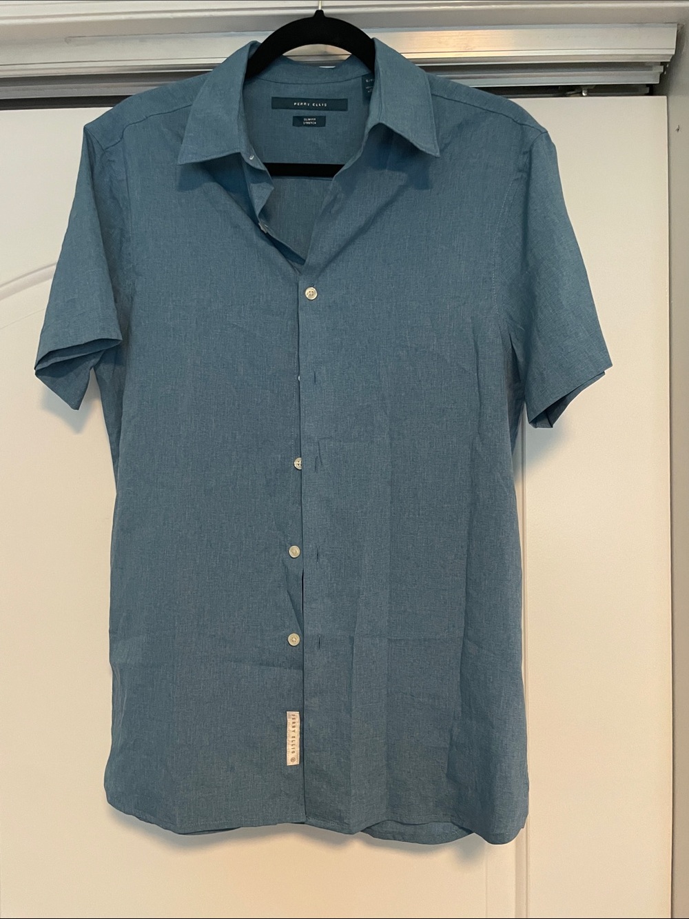 NWOT Perry Ellis Slate Blue Short-Sleeve Button-Down Shirt Size Small